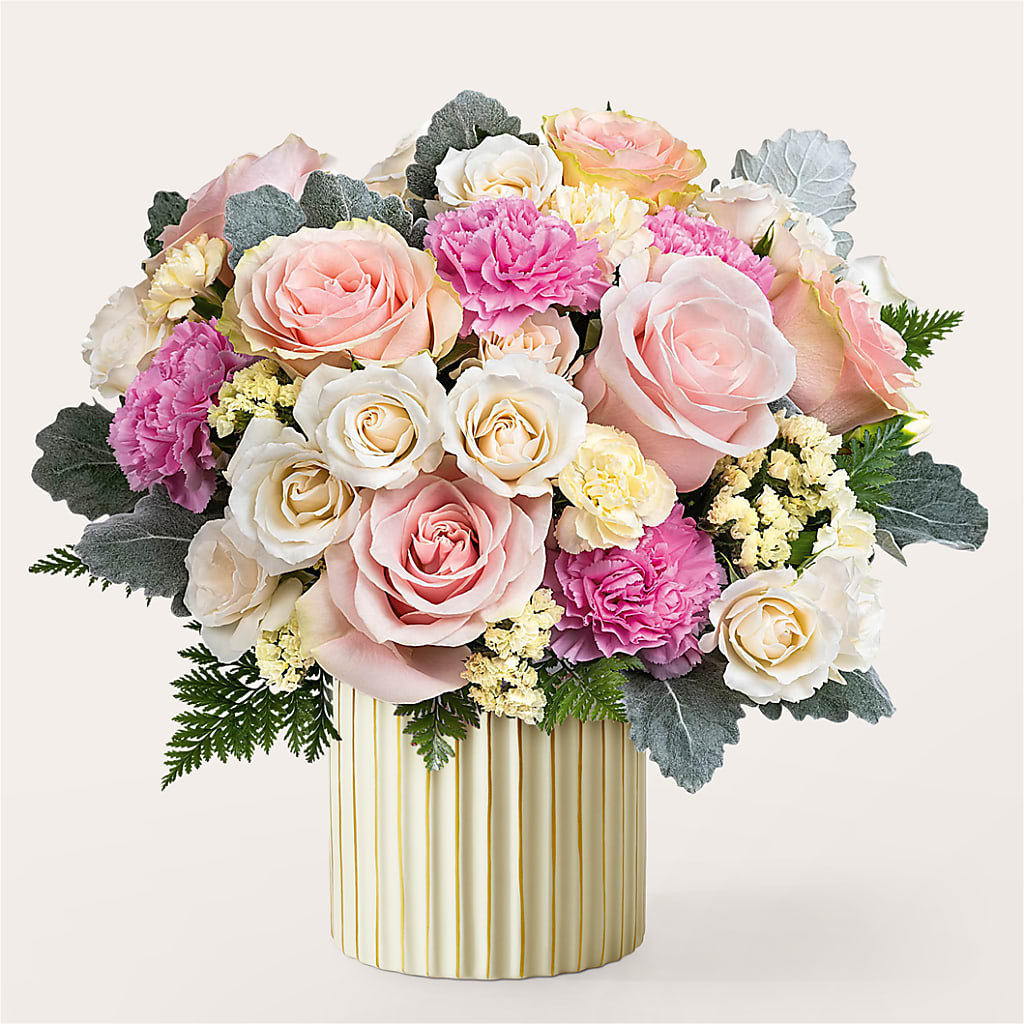Blissful Moments Bouquet with Ivory Vase – Lansing Gardens, Lansing MI