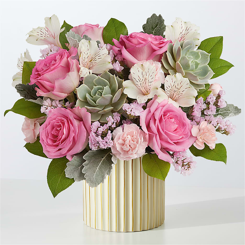 Dusty Rose Bouquet with Ivory Vase – Lansing Gardens, Lansing MI