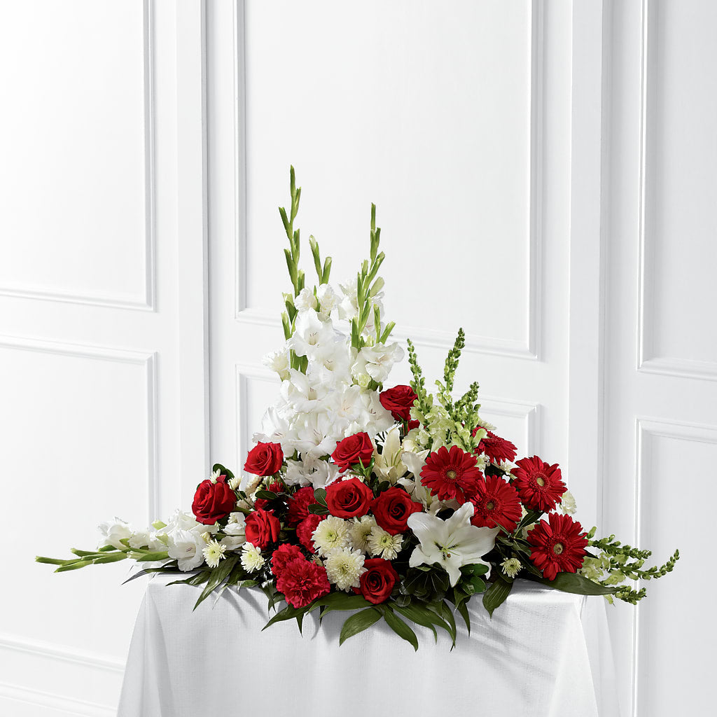 Crimson & White Arrangement – Lansing Gardens, Lansing MI