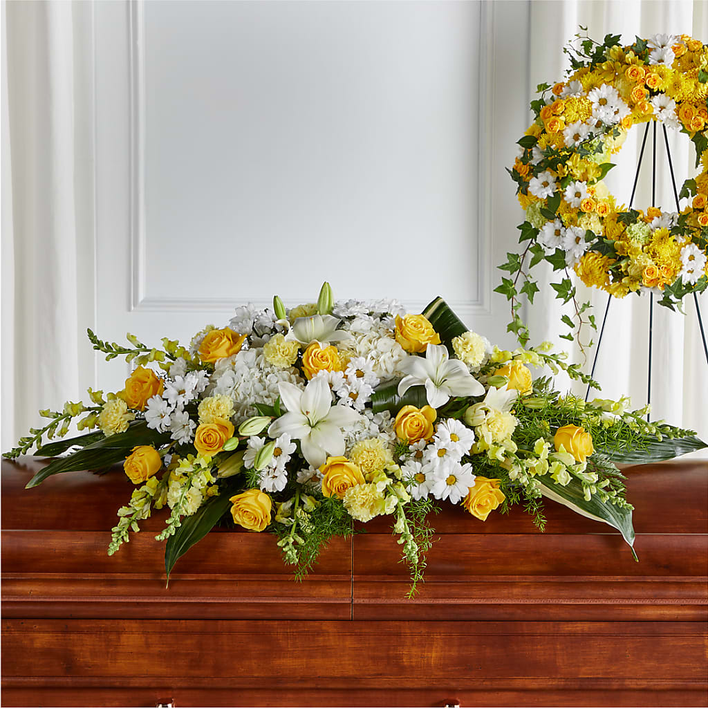 Golden Harmony Casket Spray – Lansing Gardens, Lansing MI