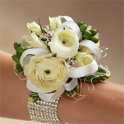 White Wedding Corsage –  Lansing Gardens, Lansing MI